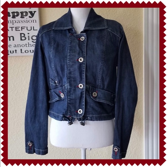 Chico’s Platinum Jackets & Blazers - Chico's Platinum Red Stitch Denim Jacket